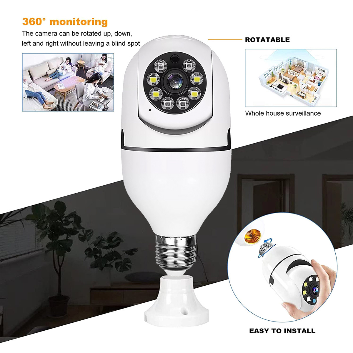 Cctv Network Ip Light Wifi PTZ Indoor Wifi Bulb Network Camera Smart Security 360 Degree Bulb Camera