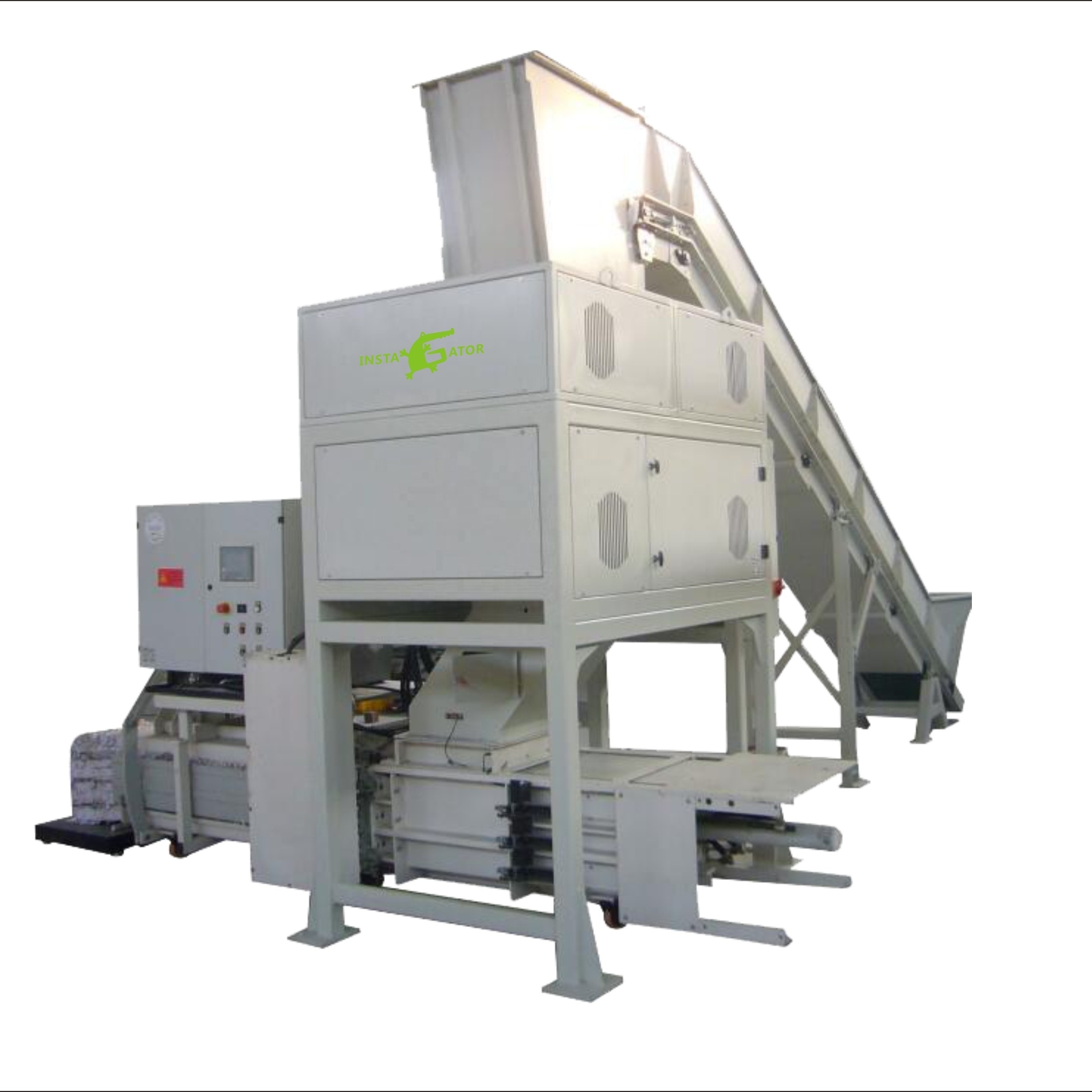 Heavy duty industrial paper shredder with  baler