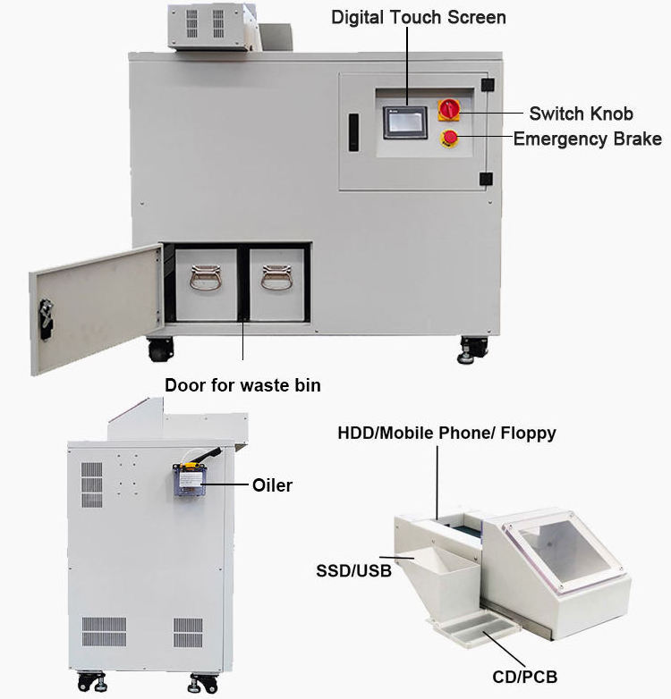 Heavy Duty H4 Level Double Shaft Circuit Board Floppy SSD Hard Drive Shredder with Planetary Gearbox