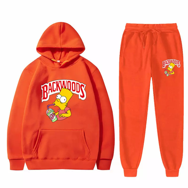 American Style Backwoods Tracksuit Simpson Unisex Men Hoodie And Sweat Pants Jogger Set