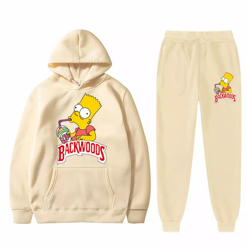 American Style Backwoods Tracksuit Simpson Unisex Men Hoodie And Sweat Pants Jogger Set