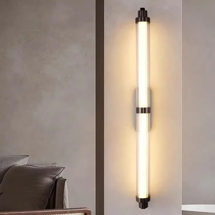 Custom Postmodern Long Glass Wall Lamp Nordic Design Acrylic Stainless Steel Sconce LED/Bulb Light Living Room Hotel Project