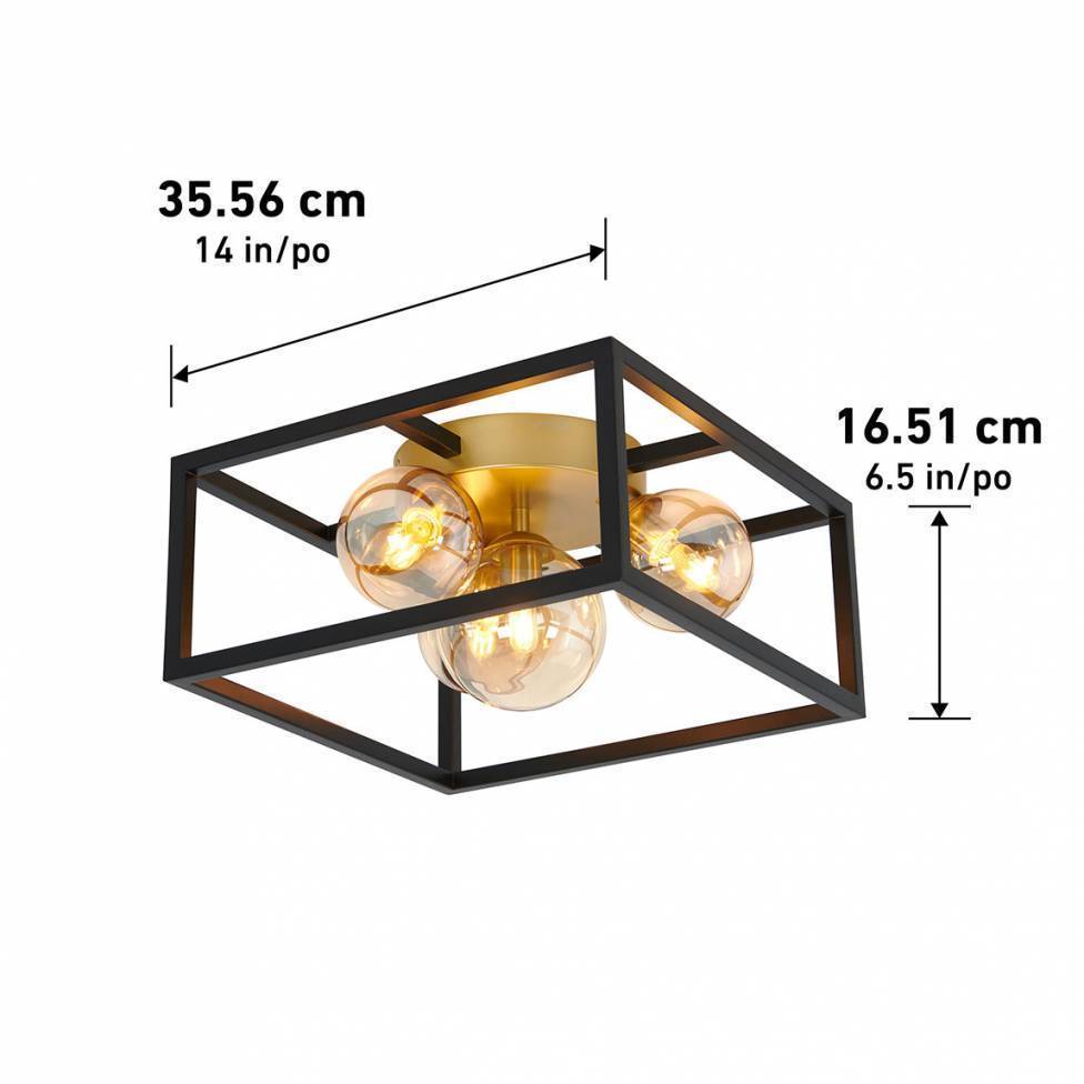 Industrial Vintage Matte Black Chandelier 3 Lights Square Shape Pendant Lamp Kitchen Living Room Decor