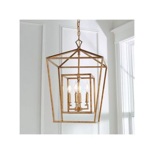 4-Light Black Farmhouse Chandelier Iron Lantern Pendant Light Rustic Cage Hanging Light Fixture For Kitchen Island Dining Room