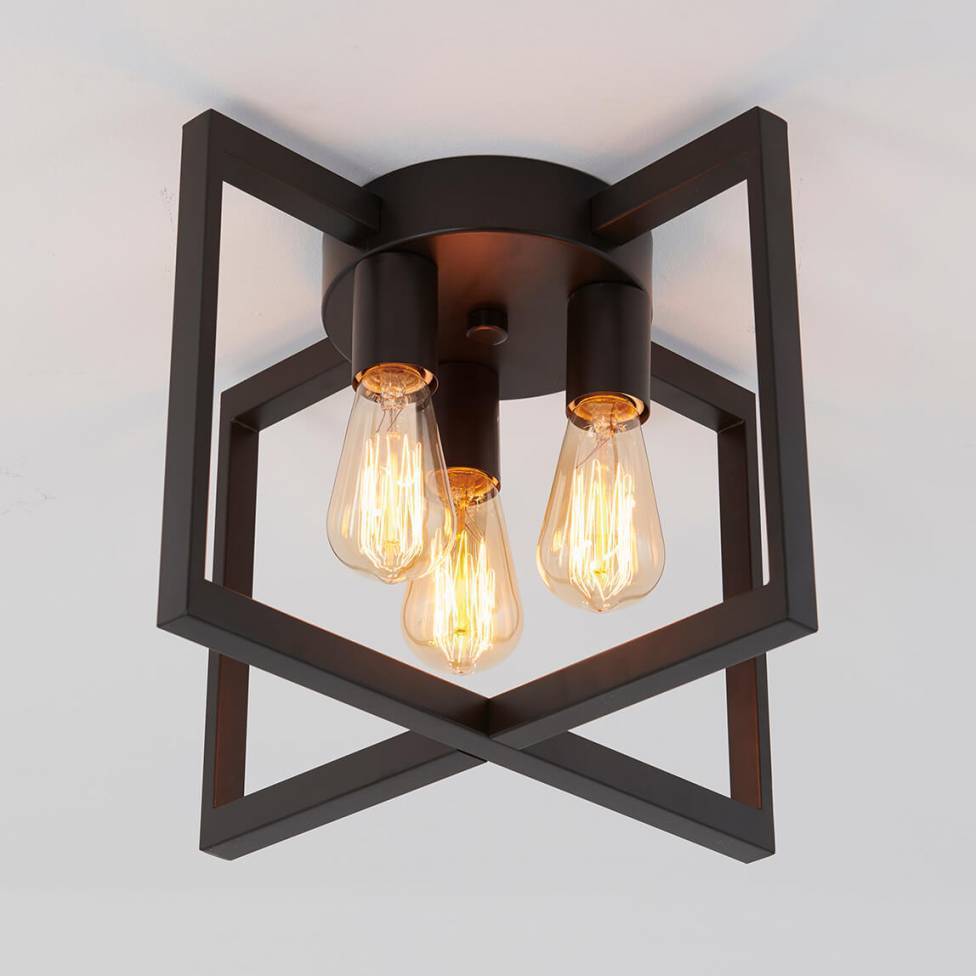 Farmhouse 4-light Flush Mounted Black Ceiling Light Kitchen Island Dinning Room Hallway