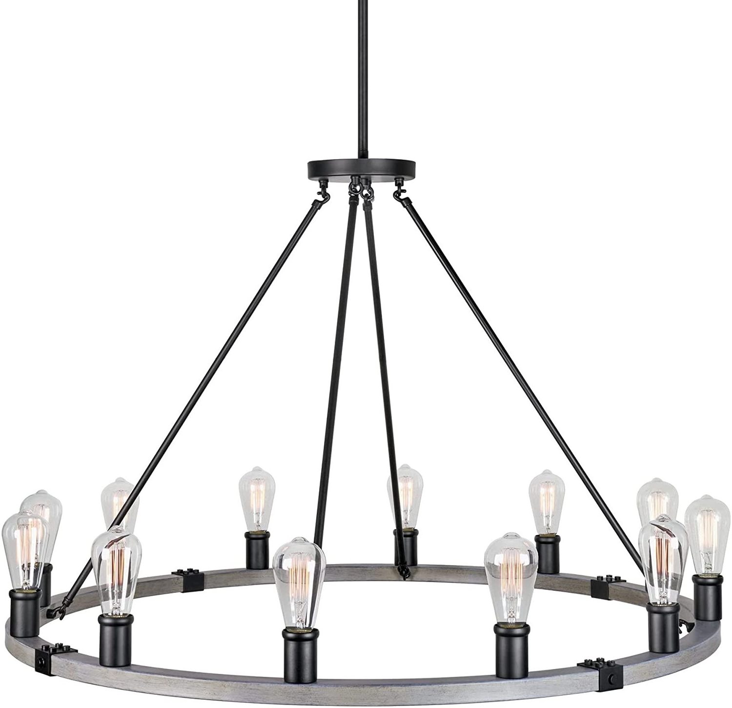 Black Wagon Wheel Chandelier Farmhouse Industrial Metal Round Pendant Light For Dining Room Entryway Hallway