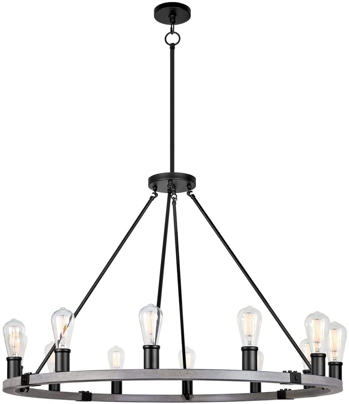 Black Wagon Wheel Chandelier Farmhouse Industrial Metal Round Pendant Light For Dining Room Entryway Hallway