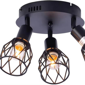 Industrial Vintage Matte Black Ceiling Light 3-Light Multi-Directional Wire Cage Farmhouse Ceiling Light Kitchen Living Room