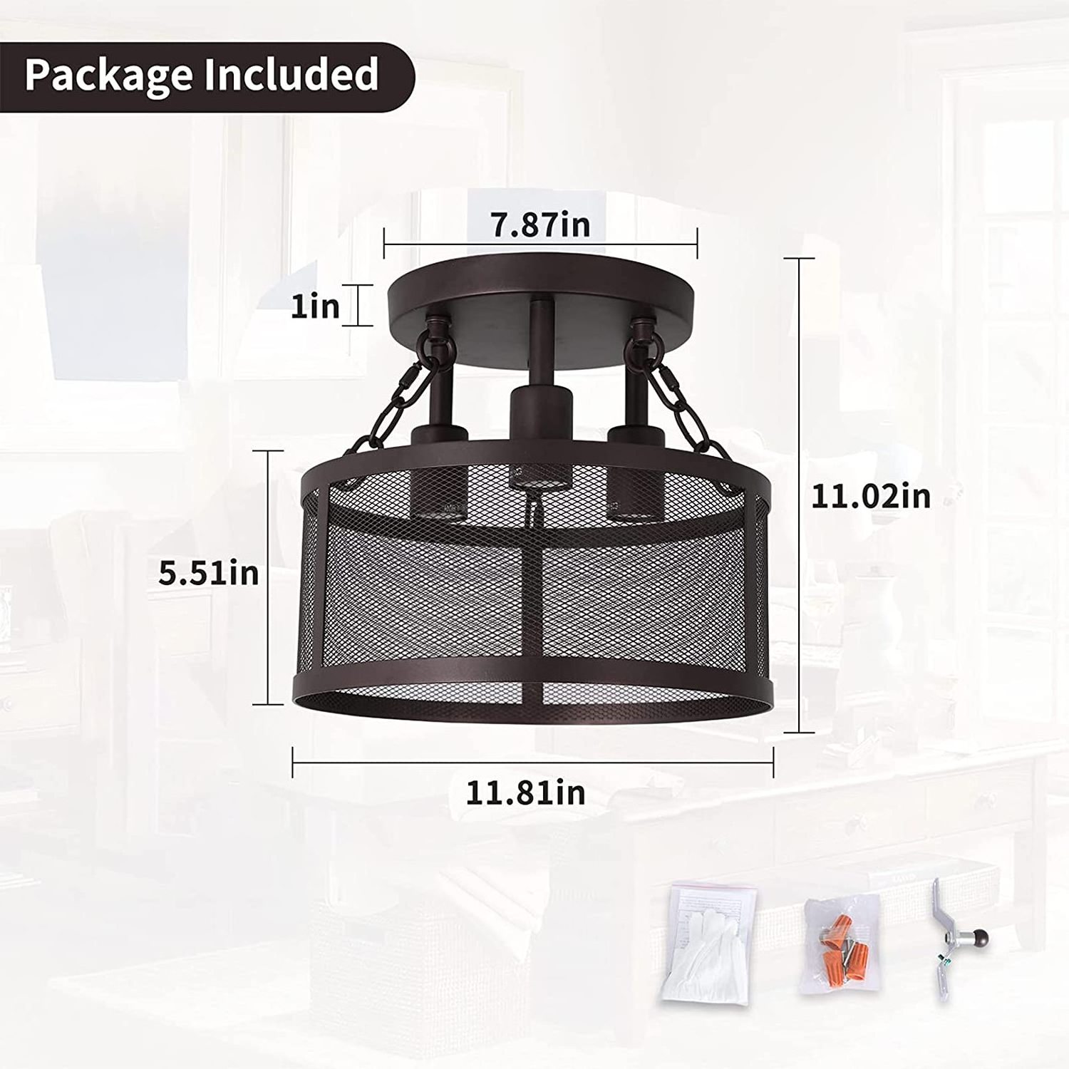 Retro Farmhouse Industrial 3-Light Ceiling Light Fixtures Flush Mount Bronze Metal Light Fixture Dining Room Bedroom Hallway