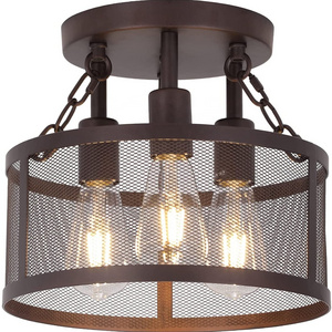 Retro Farmhouse Industrial 3-Light Ceiling Light Fixtures Flush Mount Bronze Metal Light Fixture Dining Room Bedroom Hallway