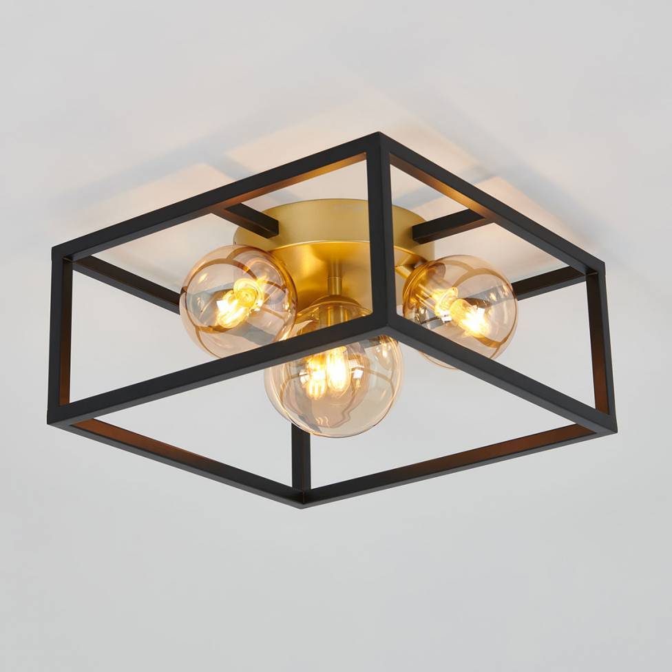 Farmhouse Matte Black Iron Ceiling Light 3 Lights Little Gold  Square Shape Industrial Vintage ceiling lamp Kitchen Living Room