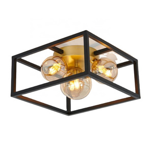 Farmhouse Matte Black Iron Ceiling Light 3 Lights Little Gold  Square Shape Industrial Vintage ceiling lamp Kitchen Living Room