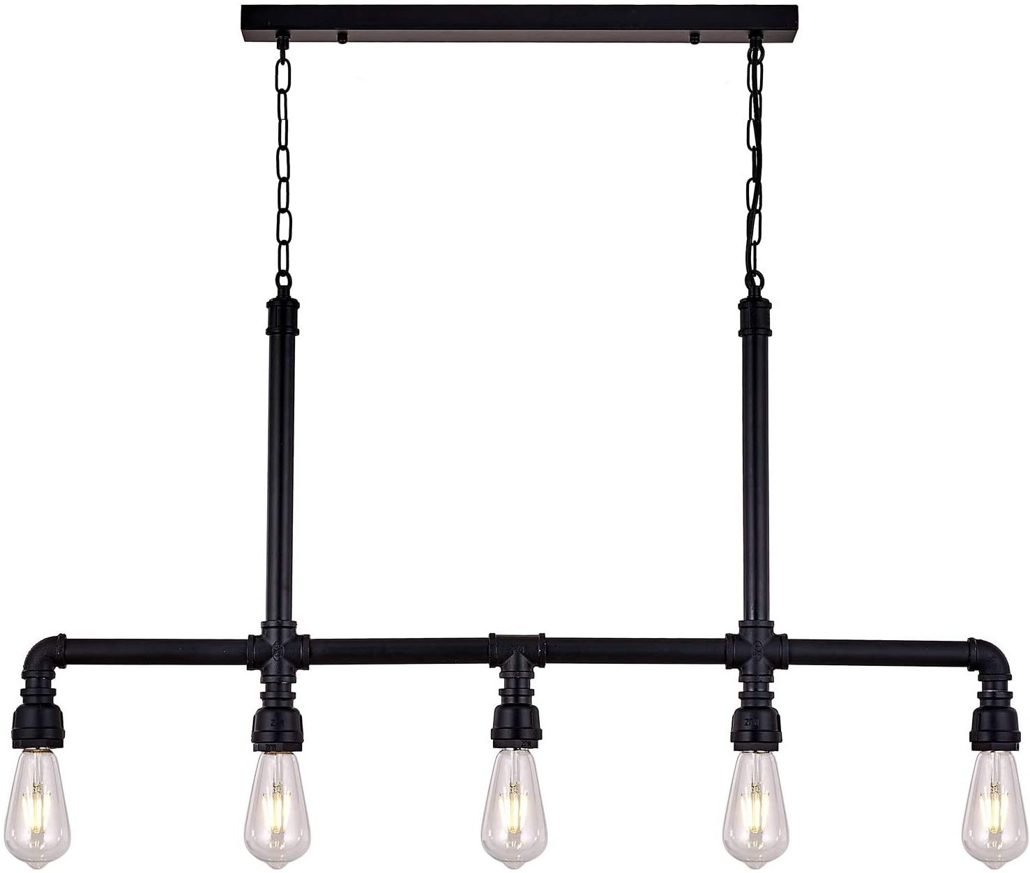 Industrial Chandelier 5-Light Fixtures Hanging Farmhouse Rustic Kitchen Island Pendant Lamp Black Metal Water Pipe Lighting