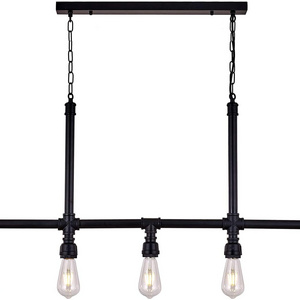 Industrial Chandelier 5-Light Fixtures Hanging Farmhouse Rustic Kitchen Island Pendant Lamp Black Metal Water Pipe Lighting