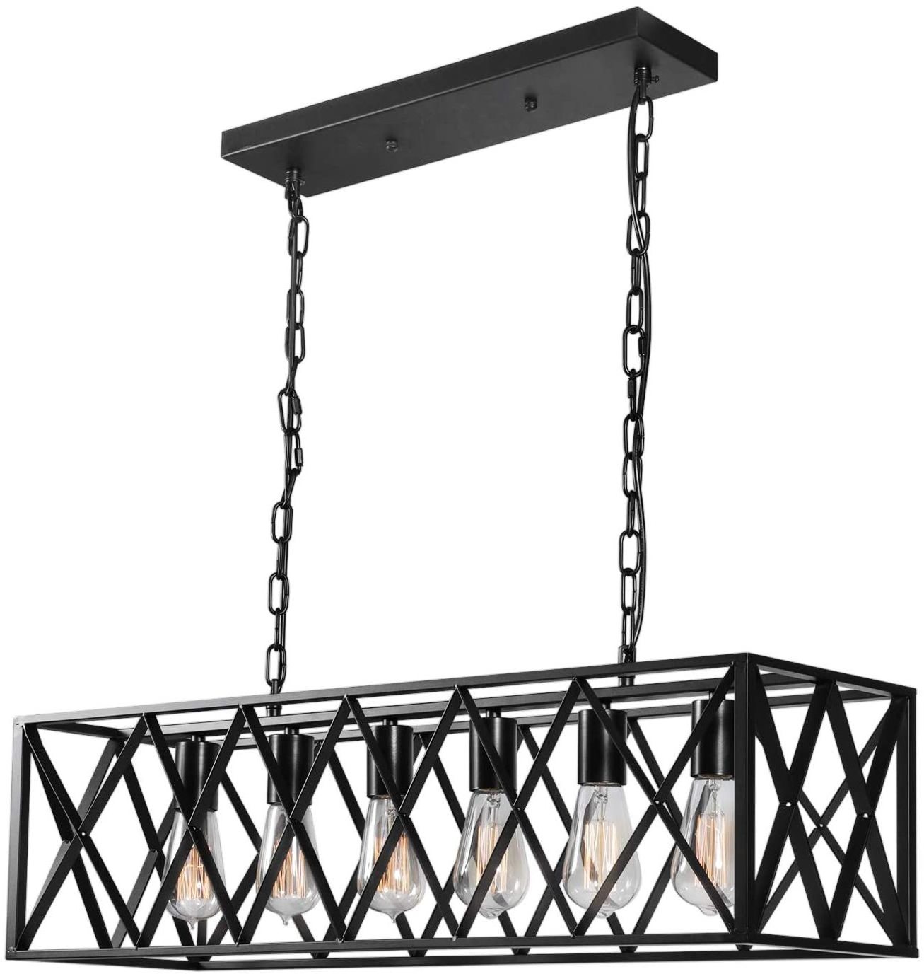 4-Light Farmhouse Kitchen Island Pendant Lighting Industrial Black Chandelier Lamp Fixture For Dinging Room Foyer