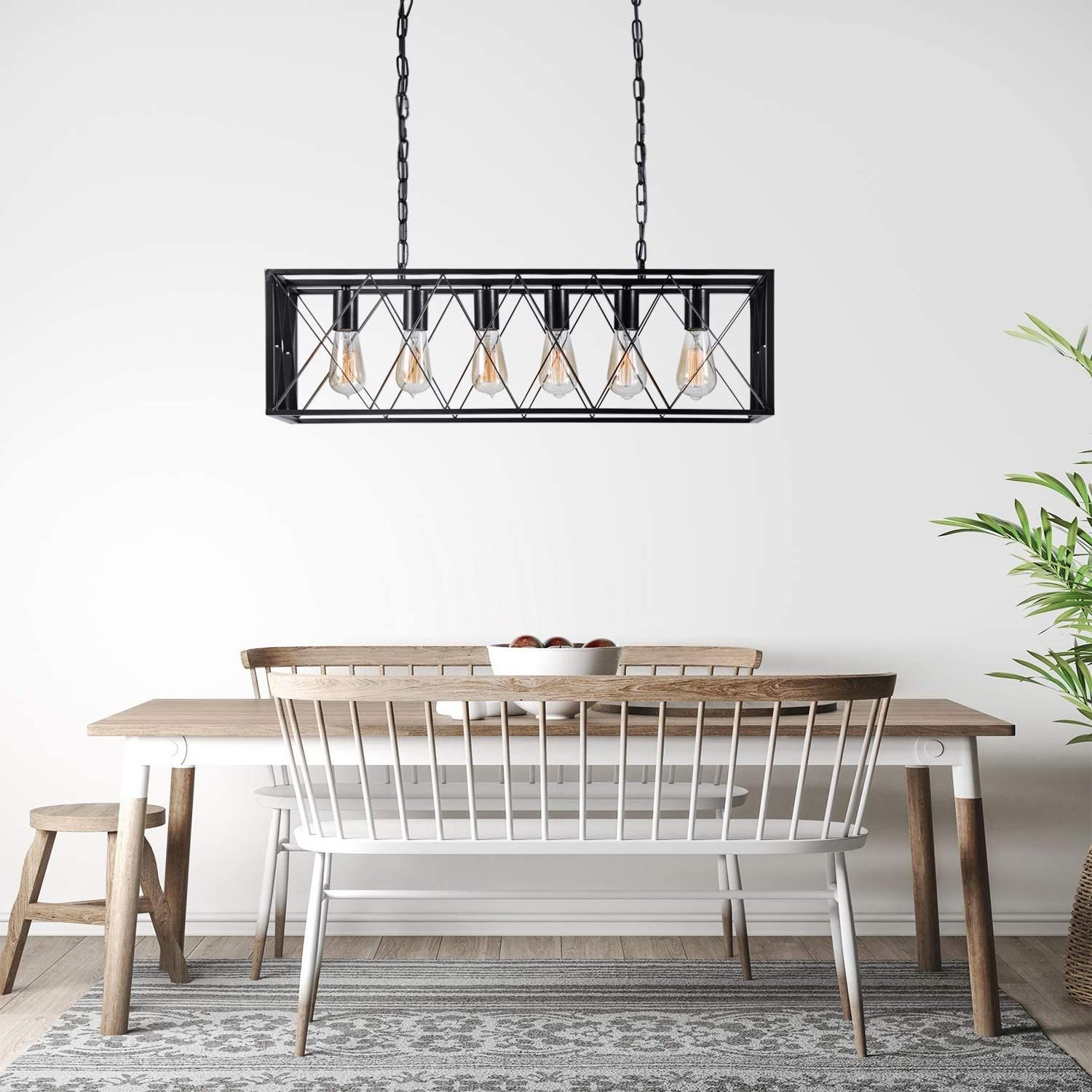 4-Light Farmhouse Kitchen Island Pendant Lighting Industrial Black Chandelier Lamp Fixture For Dinging Room Foyer