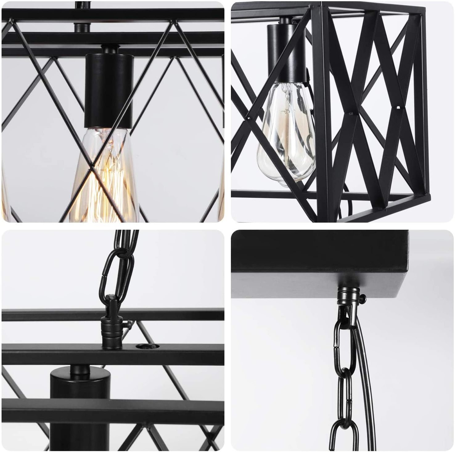 4-Light Farmhouse Kitchen Island Pendant Lighting Industrial Black Chandelier Lamp Fixture For Dinging Room Foyer