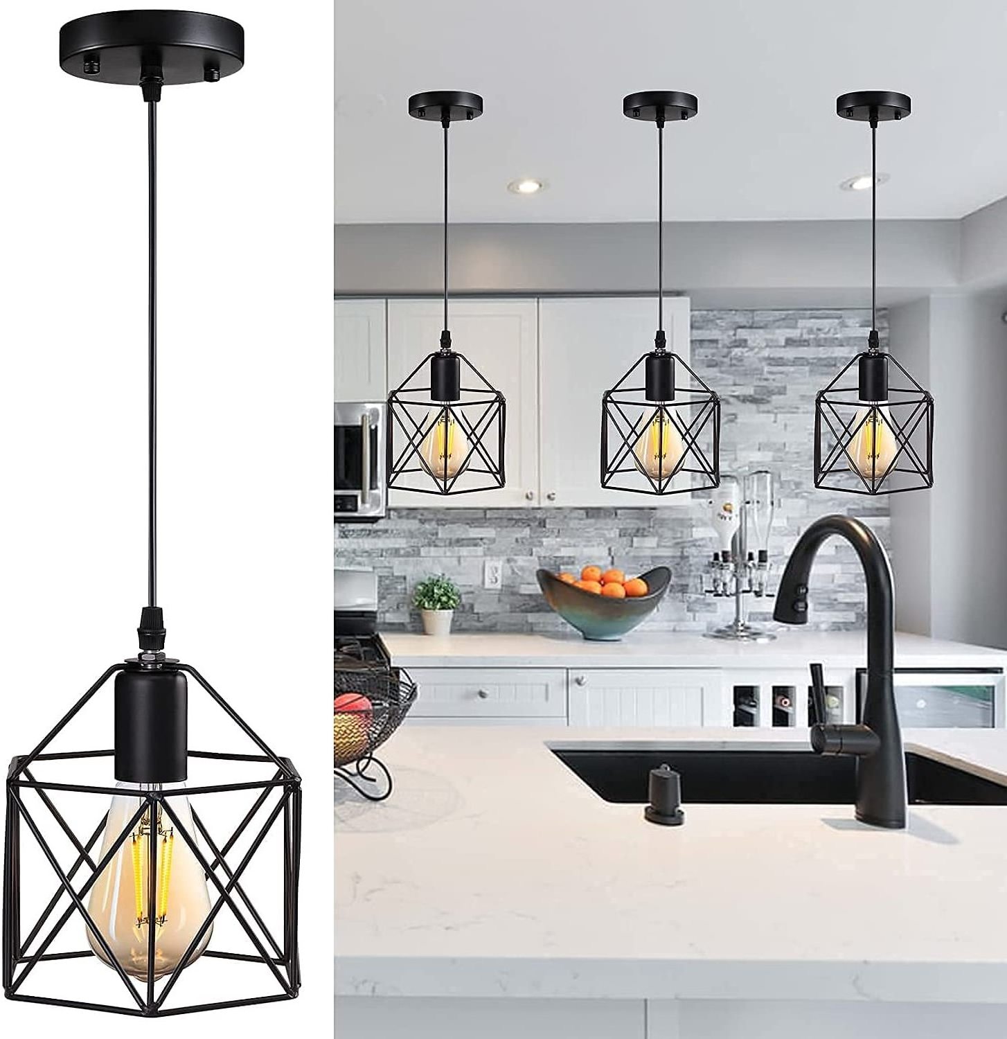 Farmhouse 1-Light Vintage Basket Cage Hanging Pendant Light Fixture Ceiling Light for Island Dining Restaurant Bar