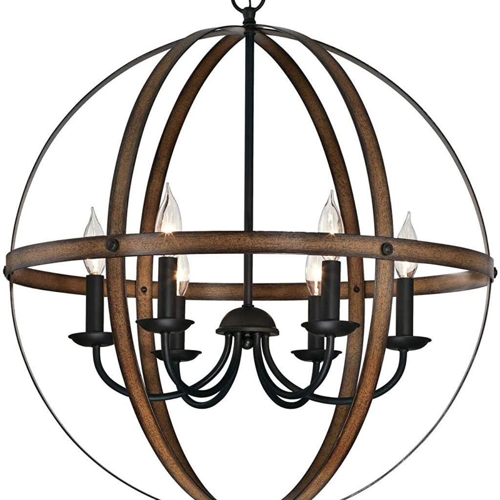 Farmhouse Oil Rubbed Bronze Wood Chandelier Adjustable Height Pendent Lamp Kitchen Living Room Decor