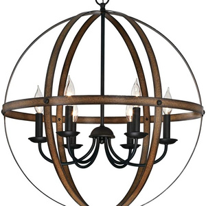 Farmhouse Oil Rubbed Bronze Wood Chandelier Adjustable Height Pendent Lamp Kitchen Living Room Decor