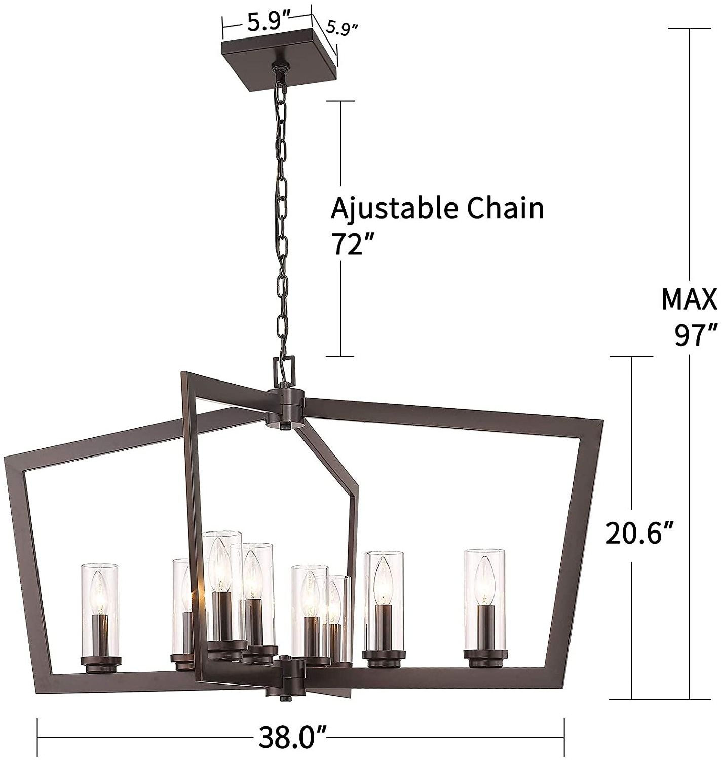 Modern 8-Light Oil Rubbed Bronze Finished with Clear Glass Shade iron Light Fixture Farmhouse Chandelier for Dining Room Kitchen