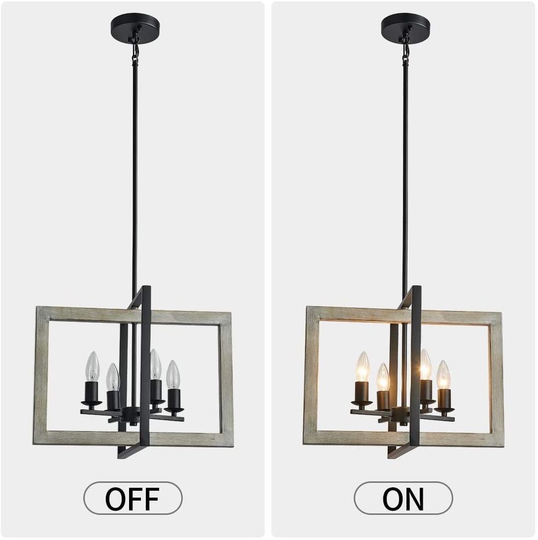 Farmhouse Kitchen Island Pendant Lighting fixtures White Oak Wood Color&Black Metal Finish 4-Light Rustic Chandelier Kitchen