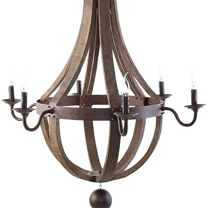 Rustic Brush Bronze Chandelier 4-light Farmhouse Wood Pendant Hanging Kitchen Lamp Adjustable Height Pendant Lighting Fixture