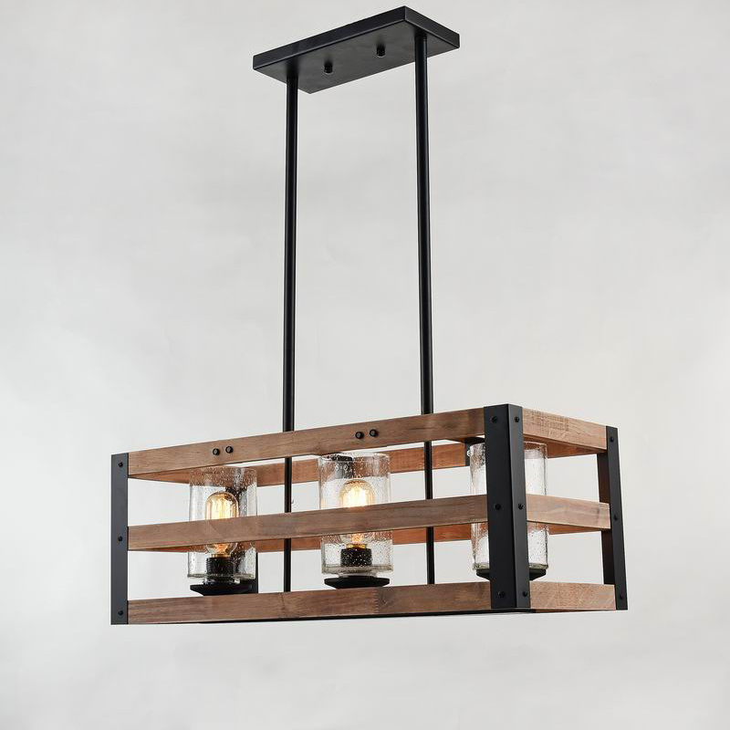 Chandelier Farmhouse Kitchen Island Fixture 5Light Edison E26 Black Kitchen Wood Hanging Pendant Lighting Industrial Dining Room