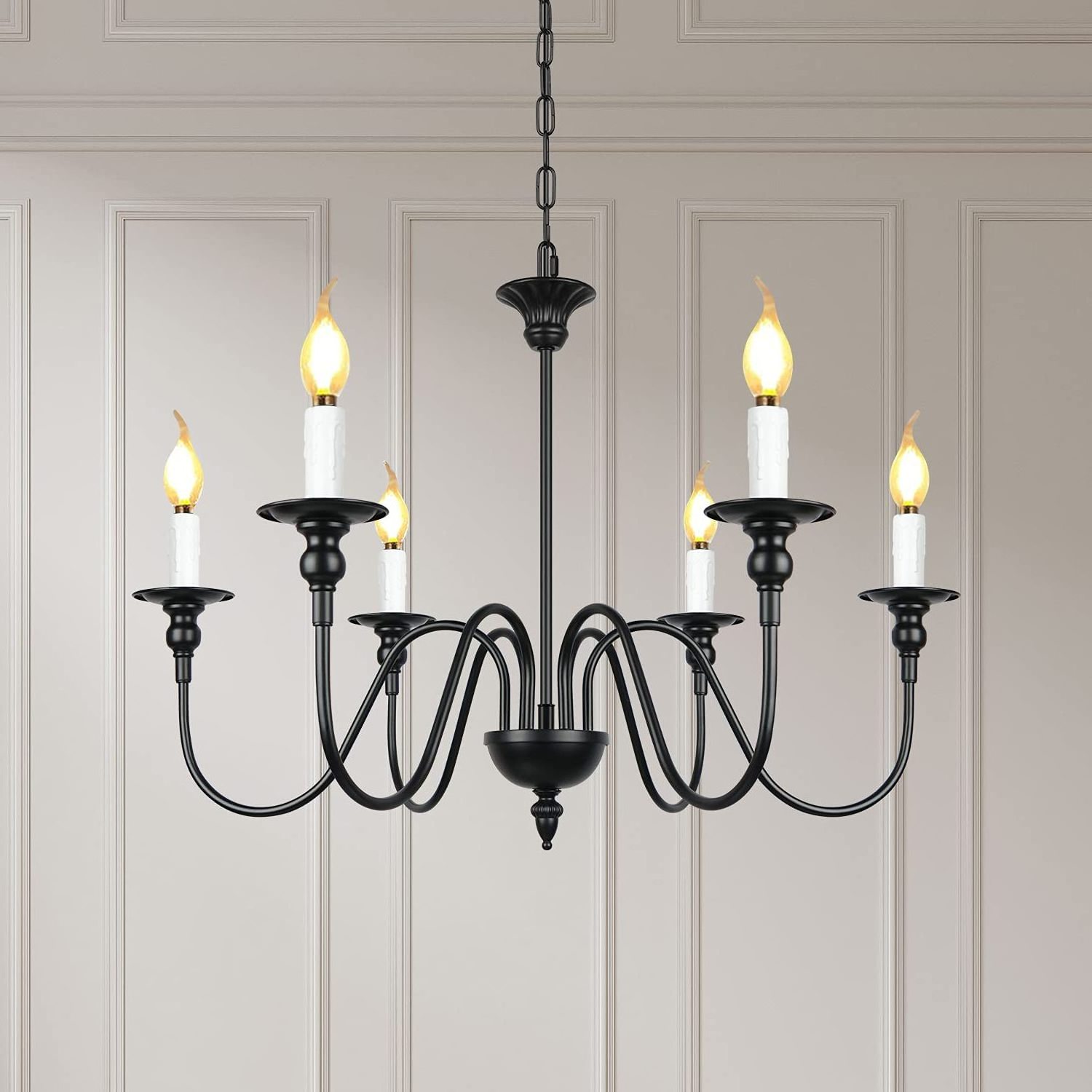 Contemporary Black Iron Farmhouse Chandelier Industrial Modern Hanging Light Fixture for Kitchen Living Room Bedroom Foyer