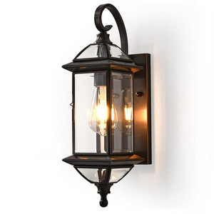 Rustic Outdoor Wall Lamp with Copper Brass Glass Black Sconce for Hotel Home Project Steel Base for Garden Design