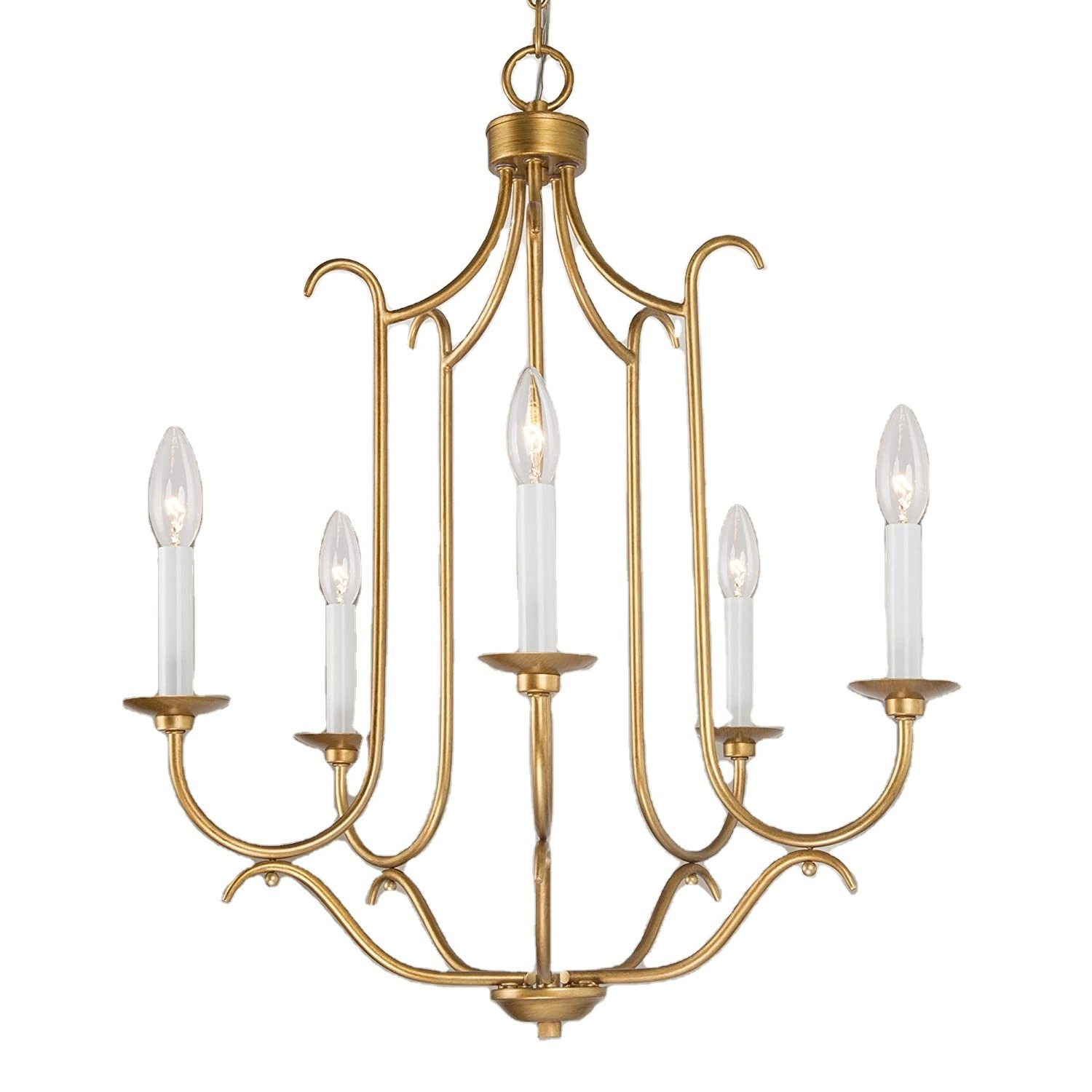 French Country Chandelier  5-Light Brass Chandelier Retro Light  Adjustable Pendant Light Living Room Kitchen Decor