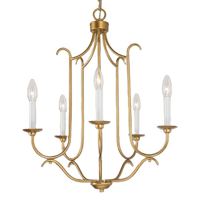 French Country Chandelier  5-Light Brass Chandelier Retro Light  Adjustable Pendant Light Living Room Kitchen Decor