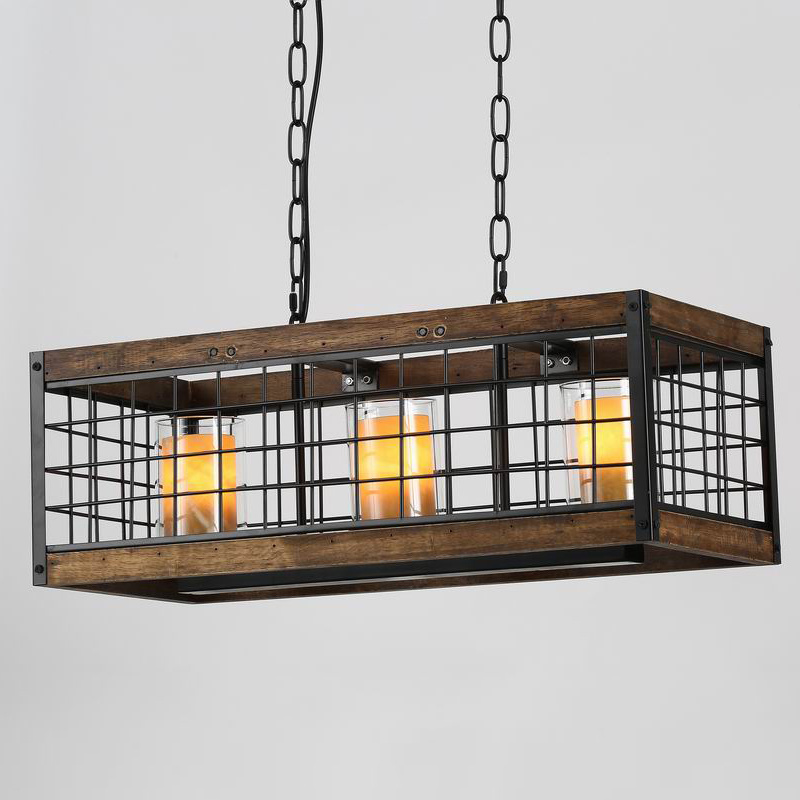 Chandelier Farmhouse Kitchen Island Fixture 5Light Edison E26 Black Kitchen Wood Hanging Pendant Lighting Industrial Dining Room