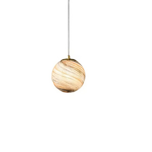 Post-modern Simple Single Pendent Lamp Nordic Glass Hanging Light Wandering Earth Planet Copper Lamps Bedroom Headboard