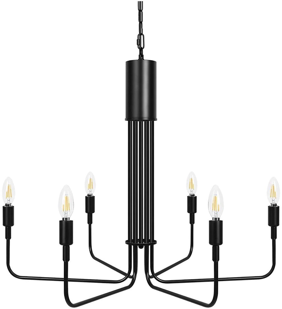 Contemporary Black Iron Farmhouse Chandelier Industrial Modern Hanging Light Fixture for Kitchen Living Room Bedroom Foyer