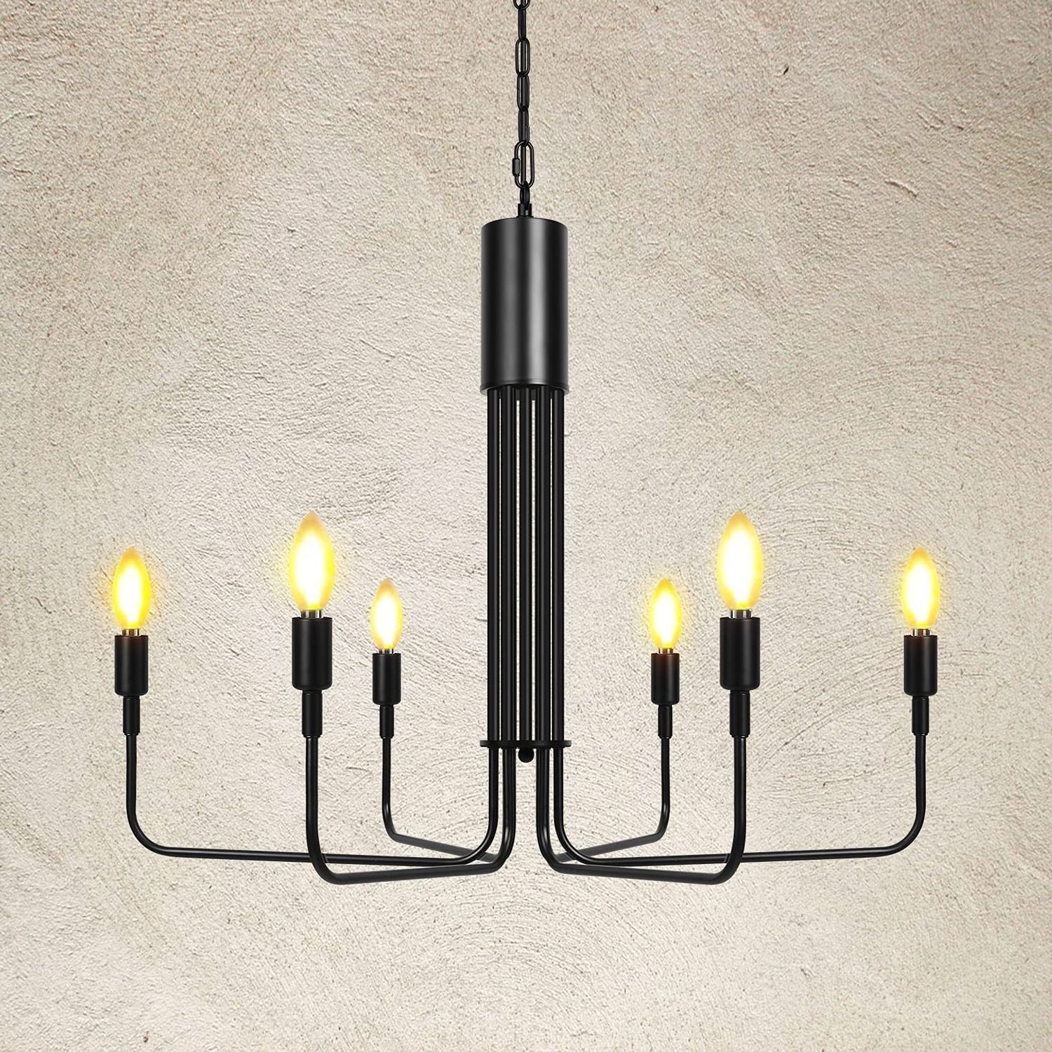 Contemporary Black Iron Farmhouse Chandelier Industrial Modern Hanging Light Fixture for Kitchen Living Room Bedroom Foyer