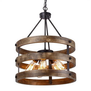 2020 Amerian vintage pendant lamp round wood lighting  retro loft  lamps  farmhouse home bedroom  lightings