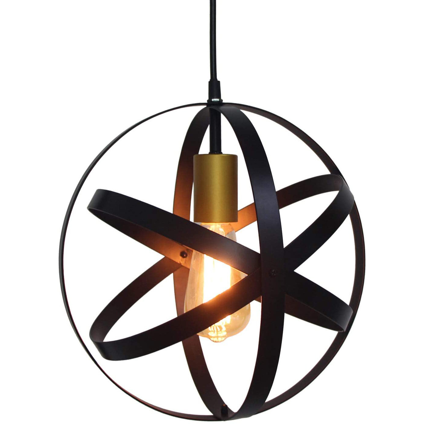 Farmhouse Iron Black Chandelier 1-Light Round Shape Little Gold Industrial Vintage Pendant Lamp Kitchen Hallway Entryway Decor