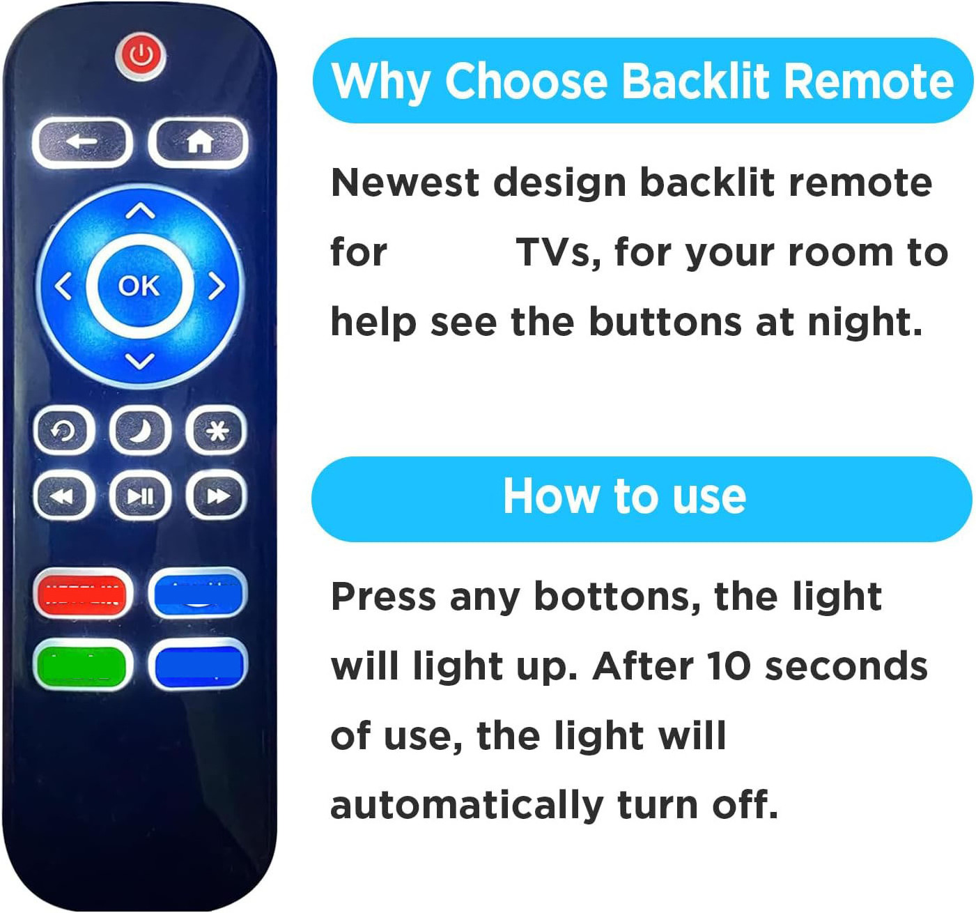 LCD LED TV Remote Smart Universal Replacement Backlit TV Remote Control for TCL Hisense Sharp Roku TV