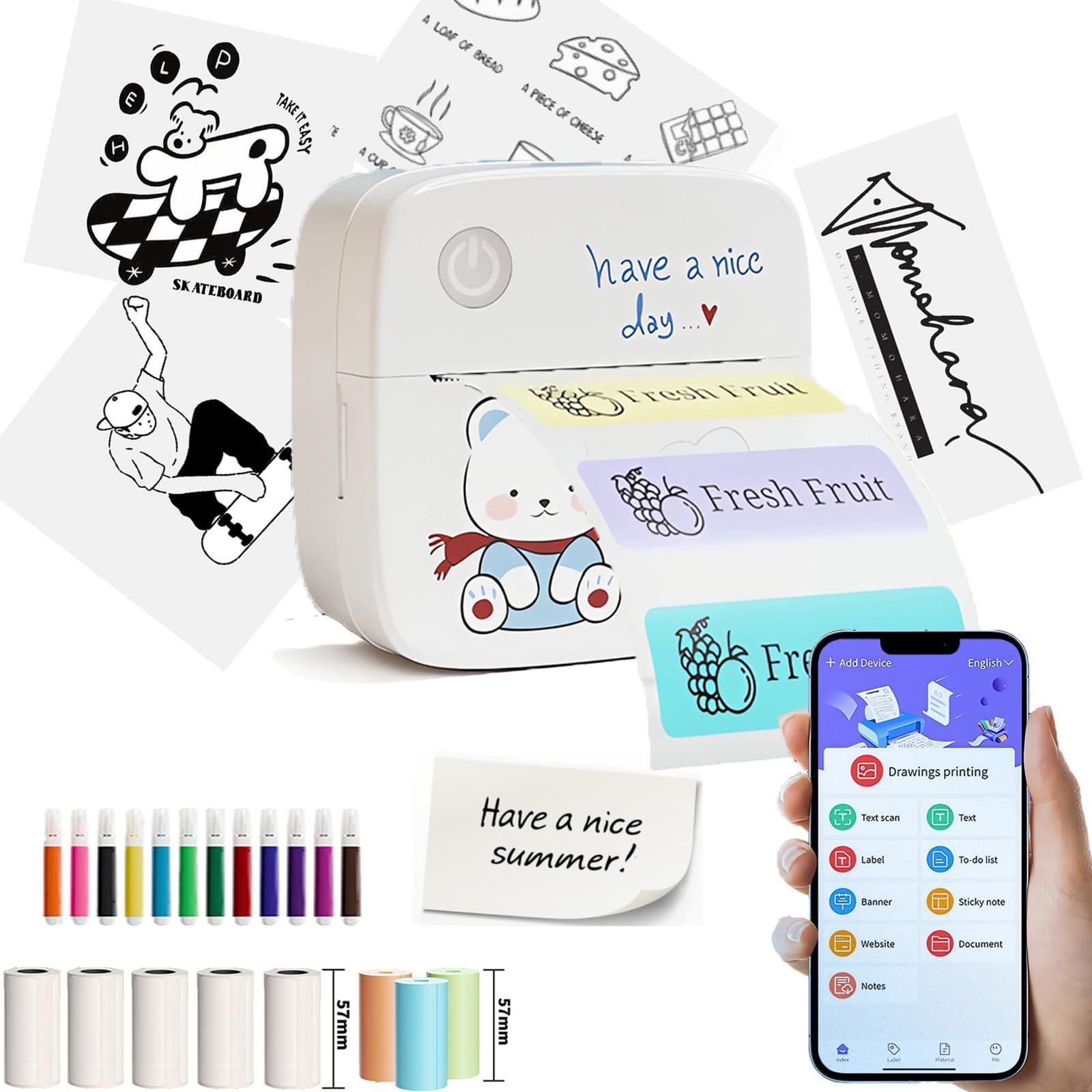 Best print pictures photos memo shopping lists study meeting notes thermal journal mini receipt printer for android