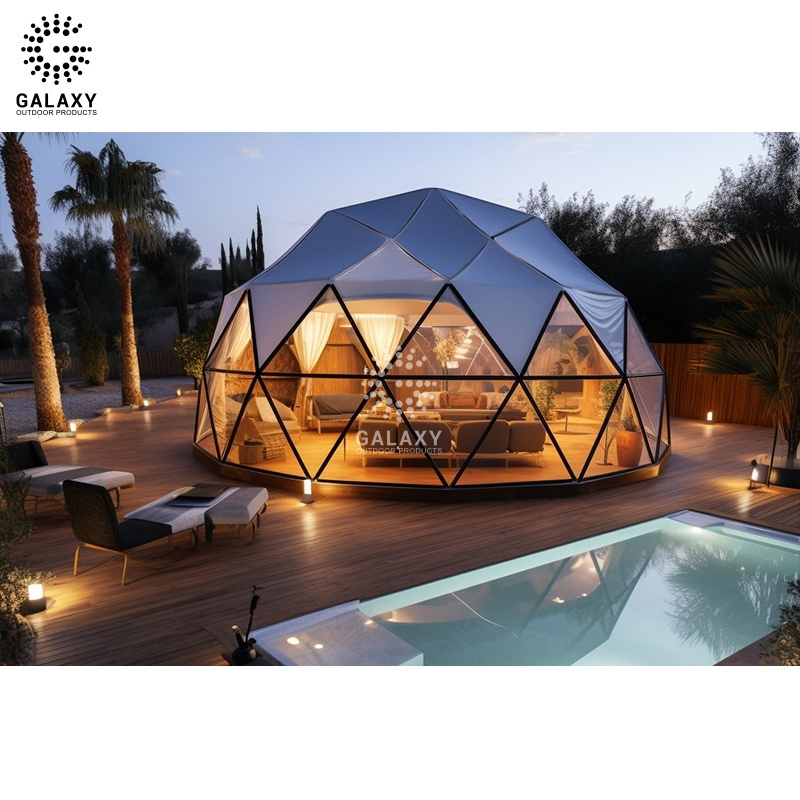 Stylish sturdy structure single layer outdoor glamping solar camping geodesic dome tent in italy