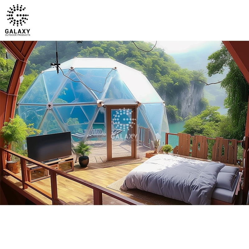 Stylish natural aesthetics inflatable glass  igloo outdoor geodesic dome tent with bathroom in france