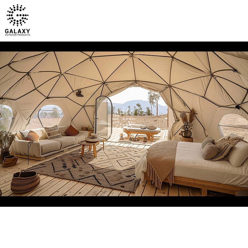 Functional spacious wood glass trampoline igloo outdoor transparent camping geodesic dome tent in spain