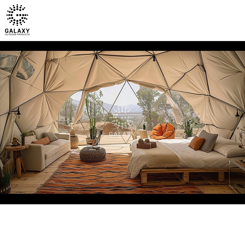 Stylish sturdy structure single layer outdoor glamping solar camping geodesic dome tent in italy