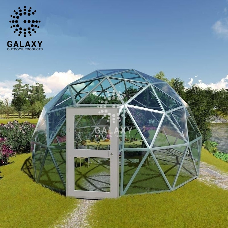 Factory price soundproof dome tents greenhouse agriculture marquee tent transparent glass greenhouse geodesic dome tent