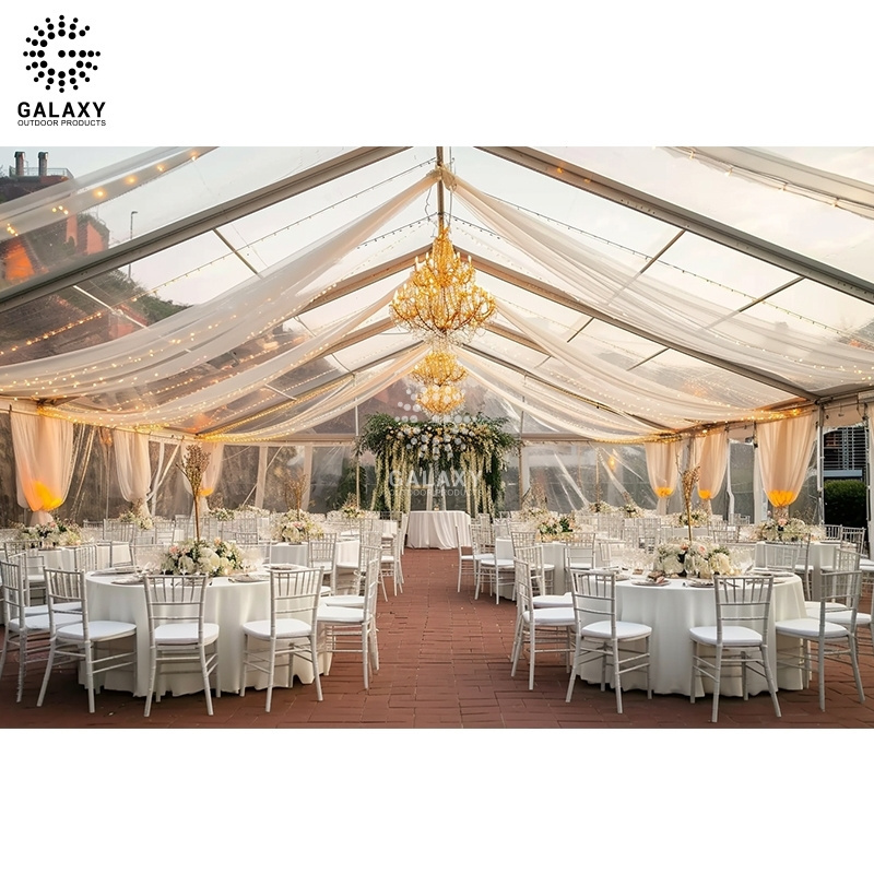 Windproof pvc coated polyester fabric event outdoor wedding marquee party clear clear top tent canopy for 500 people