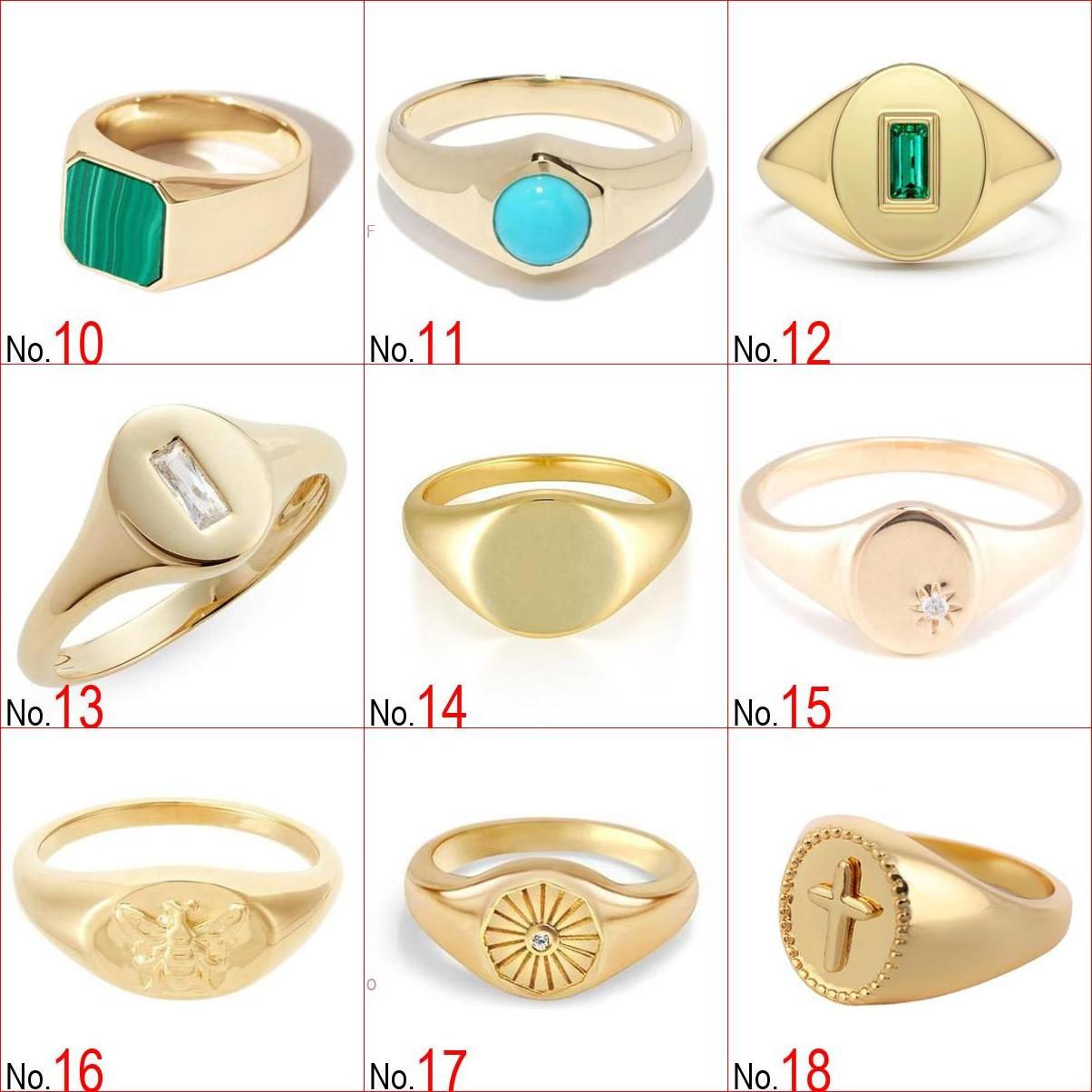 ZR103 custom modern initial signet men's ring initial vermeil emerald disc sapphires birthstone art deco signet rings