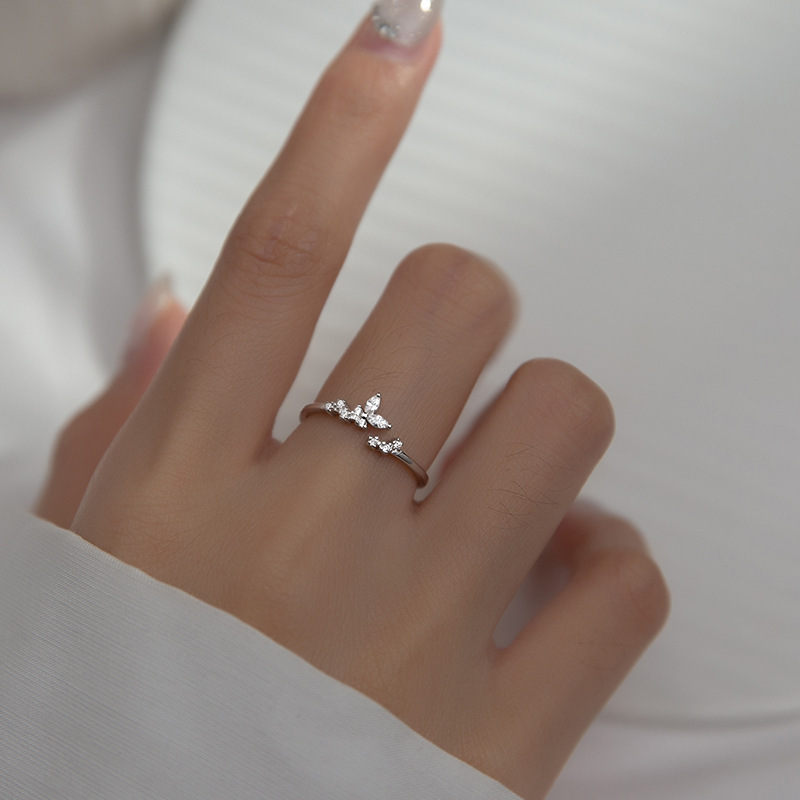 RC1012 Cute Design S925 Sterling Silver Cz Pave Leaf Finger Ring Women