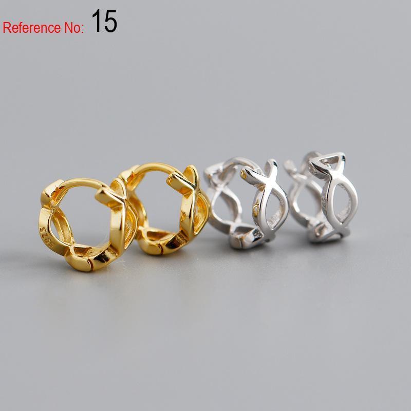 S103-15 Jewelry 18K Gold Plated 925 Sterling Silver Pattern Hoop Huggie Earrings