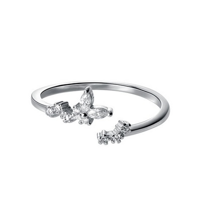 RC1012 Cute Design S925 Sterling Silver Cz Pave Leaf Finger Ring Women